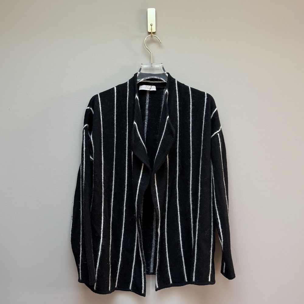 Stefanel Open Cardigan | Black & White Stripe | Oversized XS–S